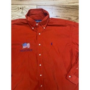 Ralph Lauren Blake - Men's Long Sleeve Button‎ Down XL. Red. Corduroy. Flag